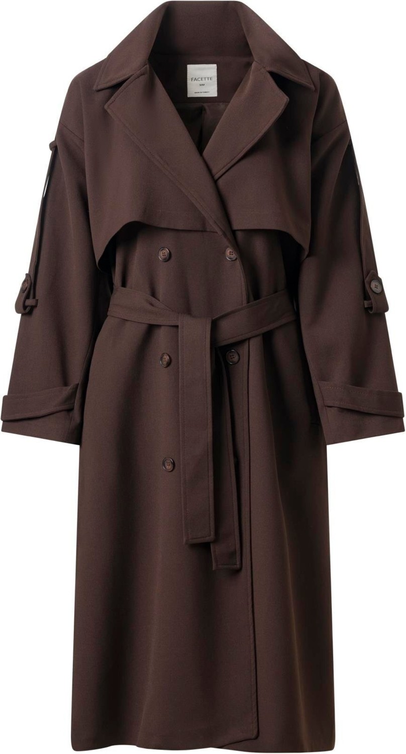 Facette Kadın Oversize Acı Kahve Trençkot Ceket Yaka %100 Polyester Rüzgarlıklı ve Apoletli Model