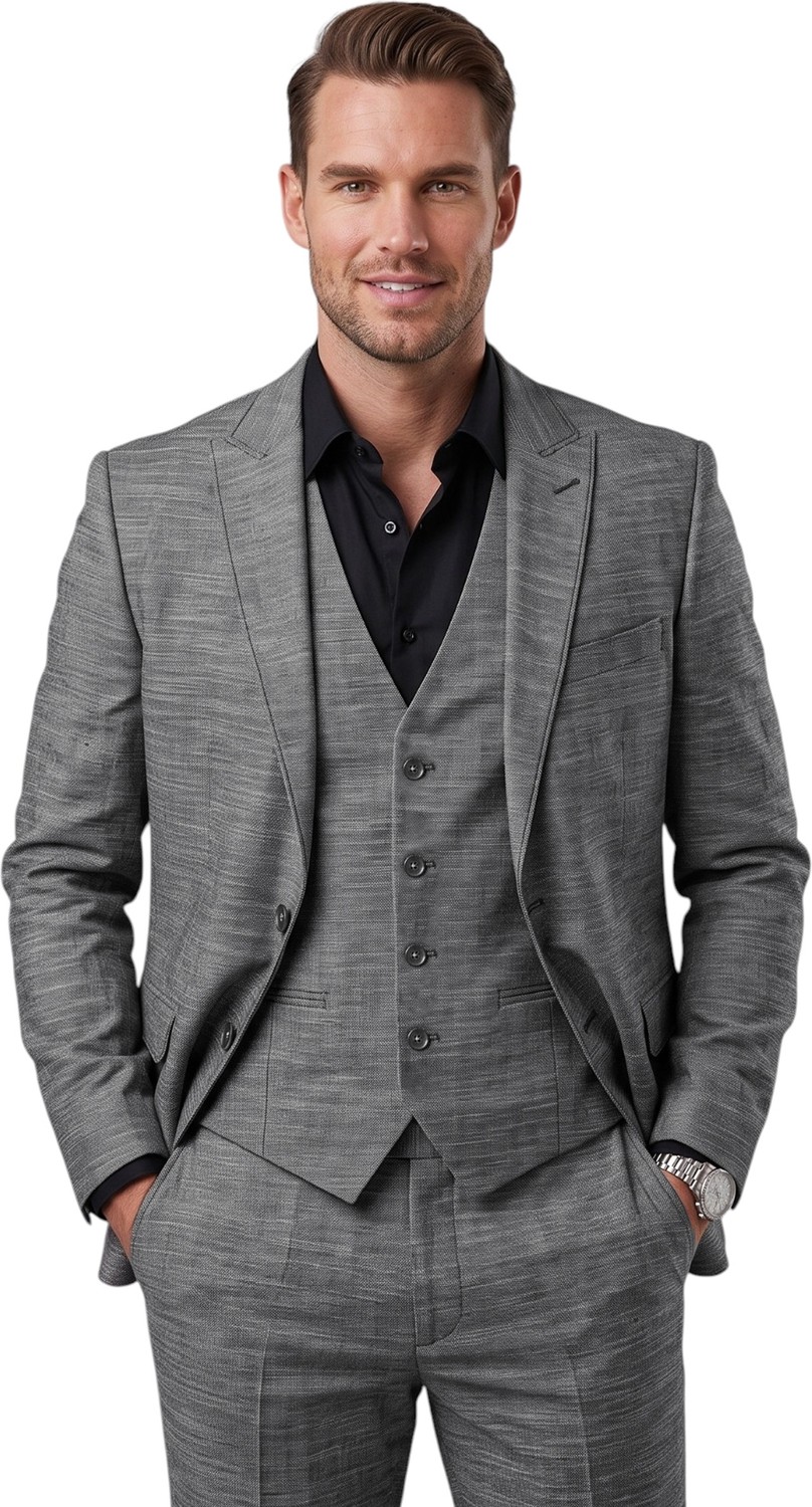 Deepsea Koyu Lacivert 3 Parça Slim Fit Yelekli Erkek Takım Elbise, Çift Yırtmaçlı Modern Kesim 2601631