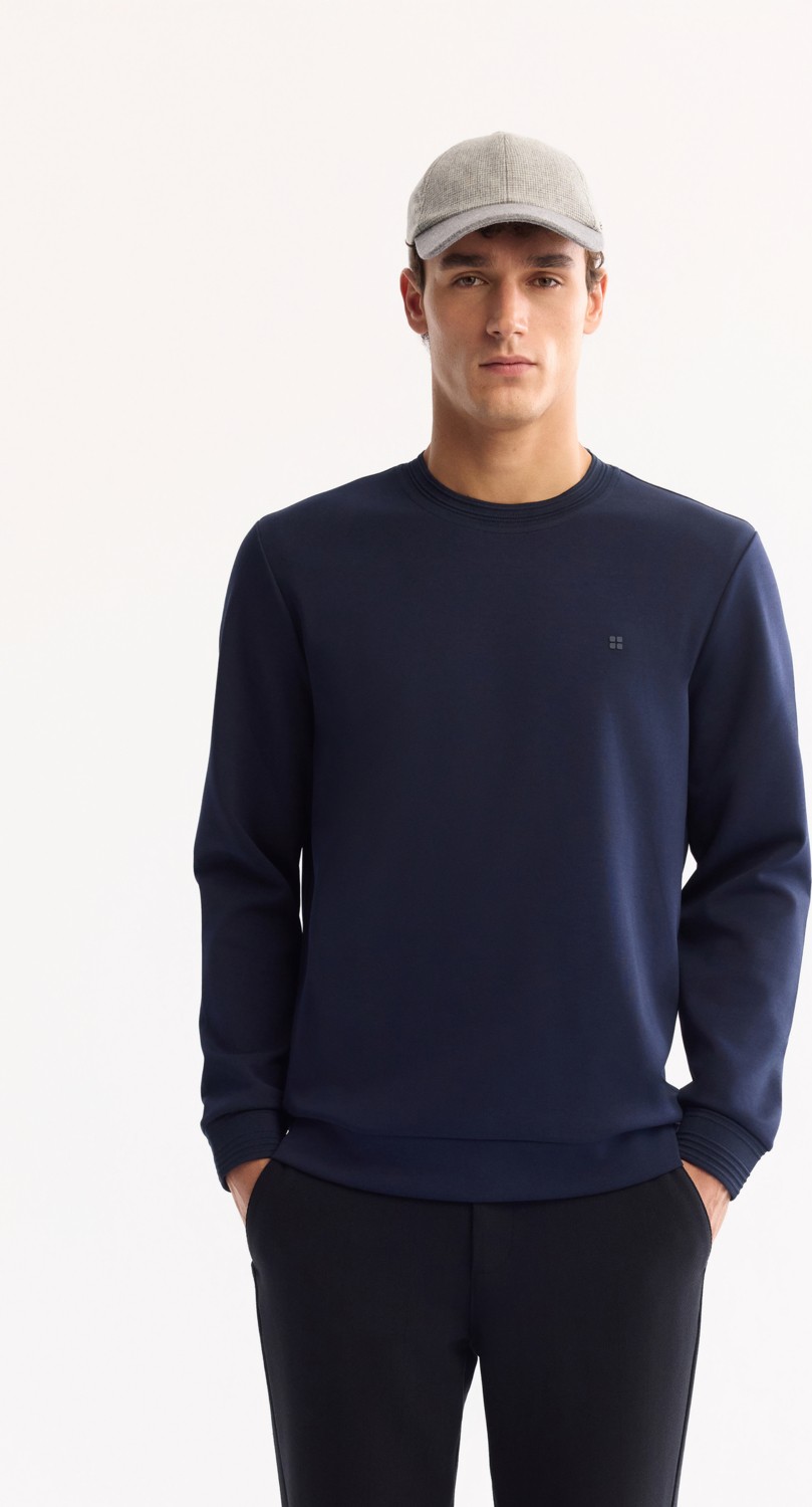 AVVA Erkek Ekru Bisiklet Yaka Pamuklu Bi-Stretch Regular Fit Sweatshirt A52Y1271
