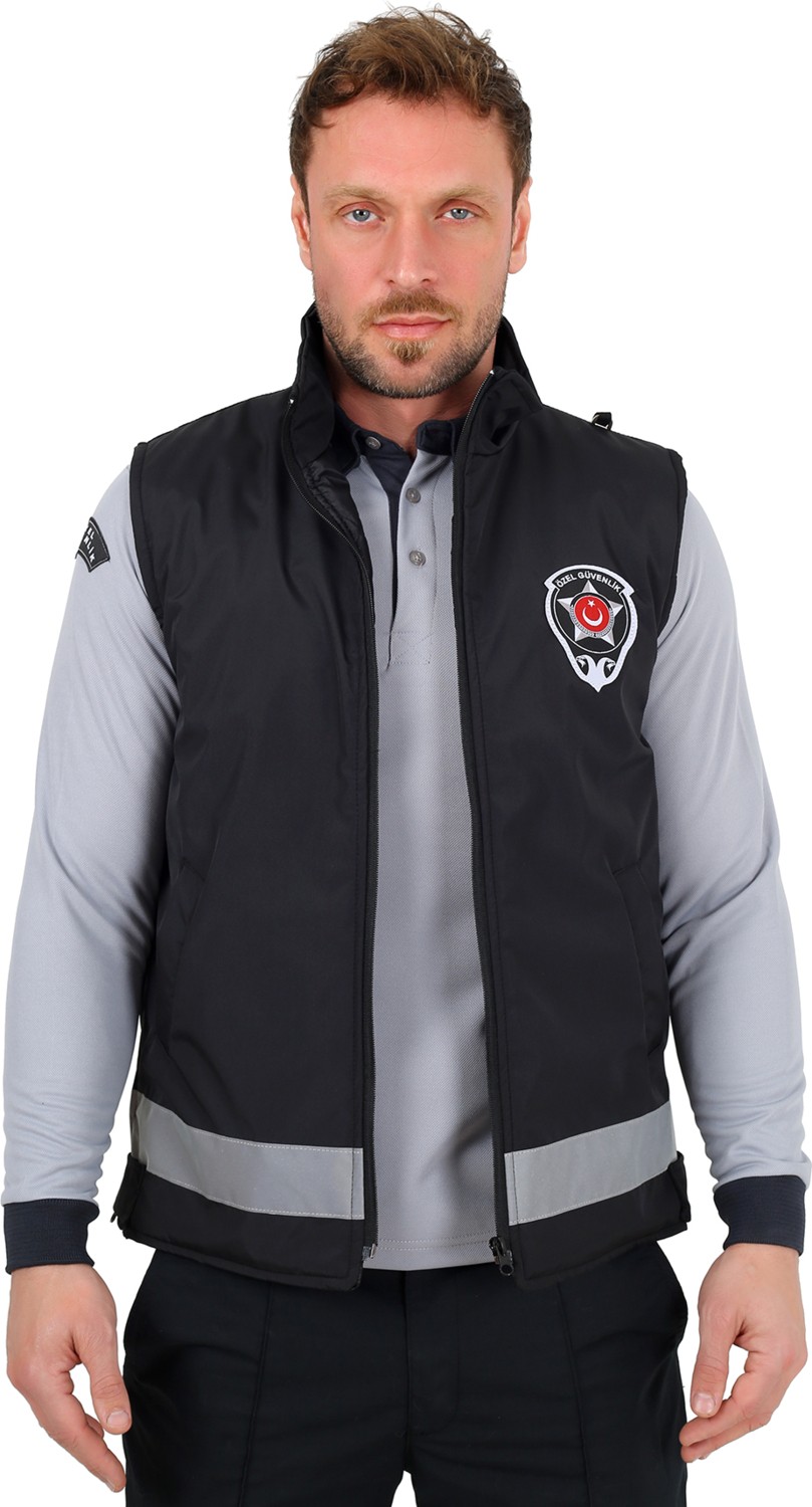 Moda Canel Yeni Tip Güvenlik Erkek Kışlık Içi Kapitoneli Siyah Yelek (Armalı, Baskılı) görsel 3