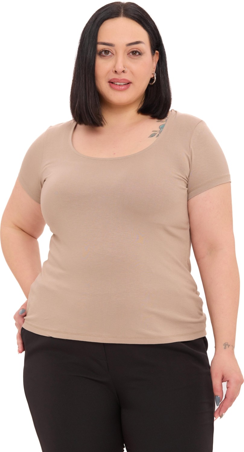 Disentis Modest Büyük Beden Kadın U Yaka Kısa Kollu Siyah Viskon Body Slim Fit Düz Desen