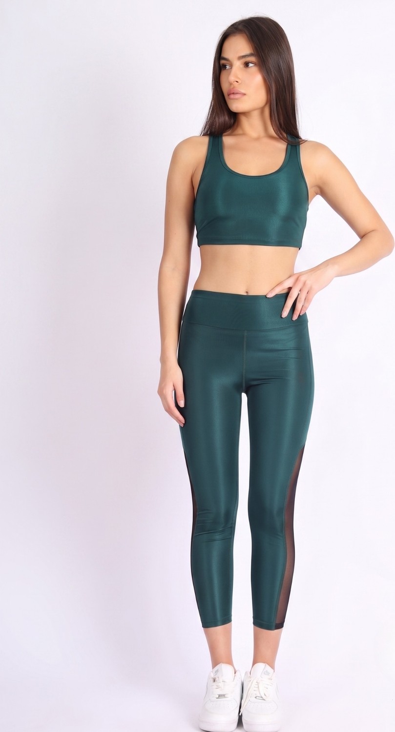 Soft & Basic Kadın Tayt Takım Polyester Paçası Tül Detaylı Yüksek Bel Tayt ve Bralet