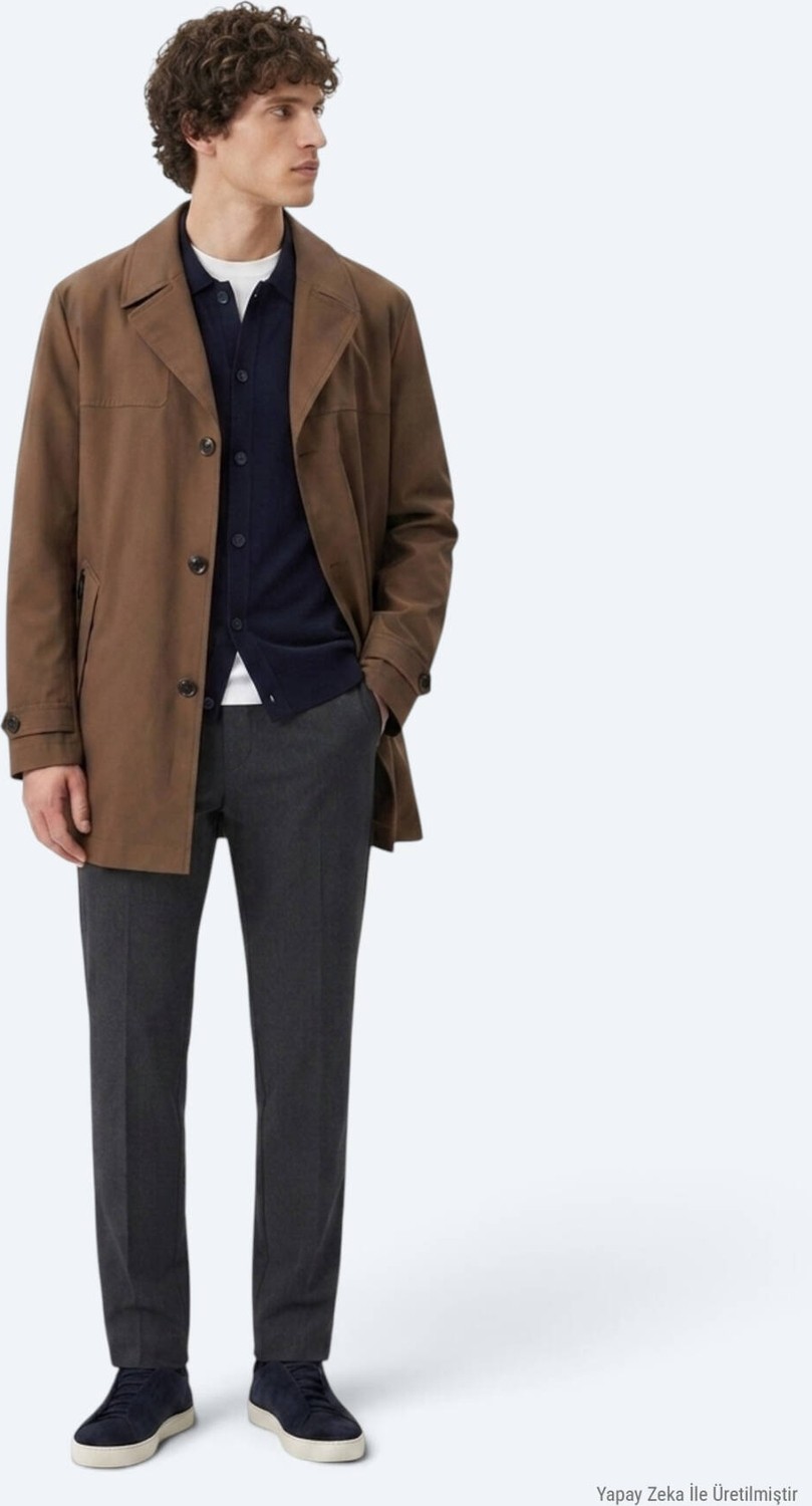 Kip Fındık Regular Fit Gömlek Yaka Casual Dokuma Pardösü görsel 2