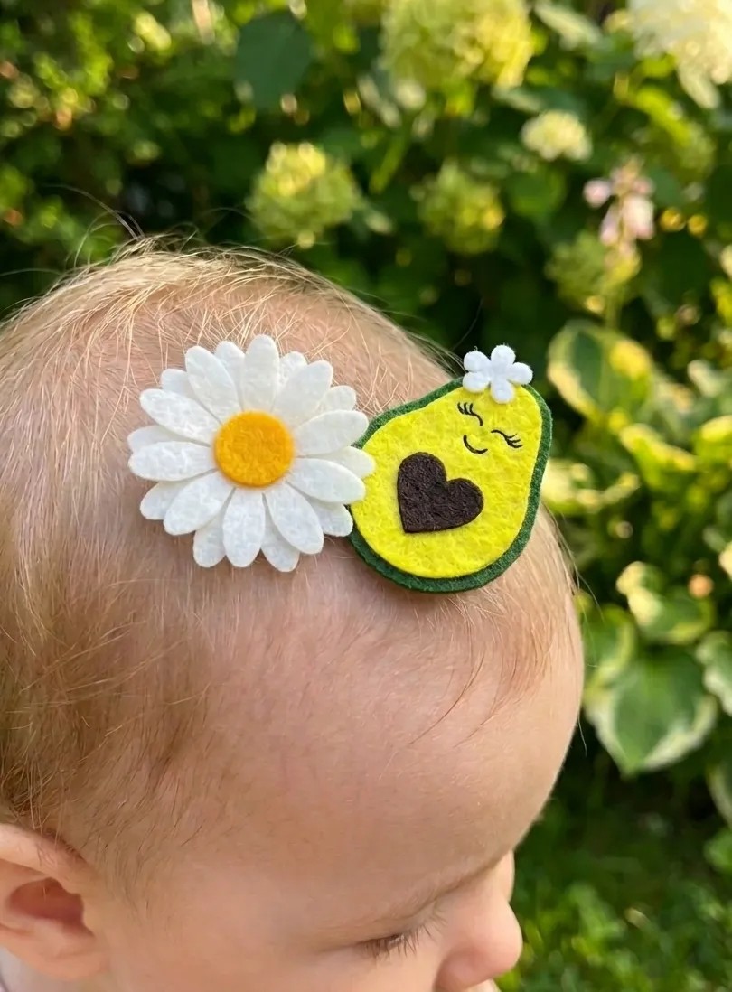 Toka Sepetim Avokado ve Çiçek 2'li Saçsız Bebek Tokası