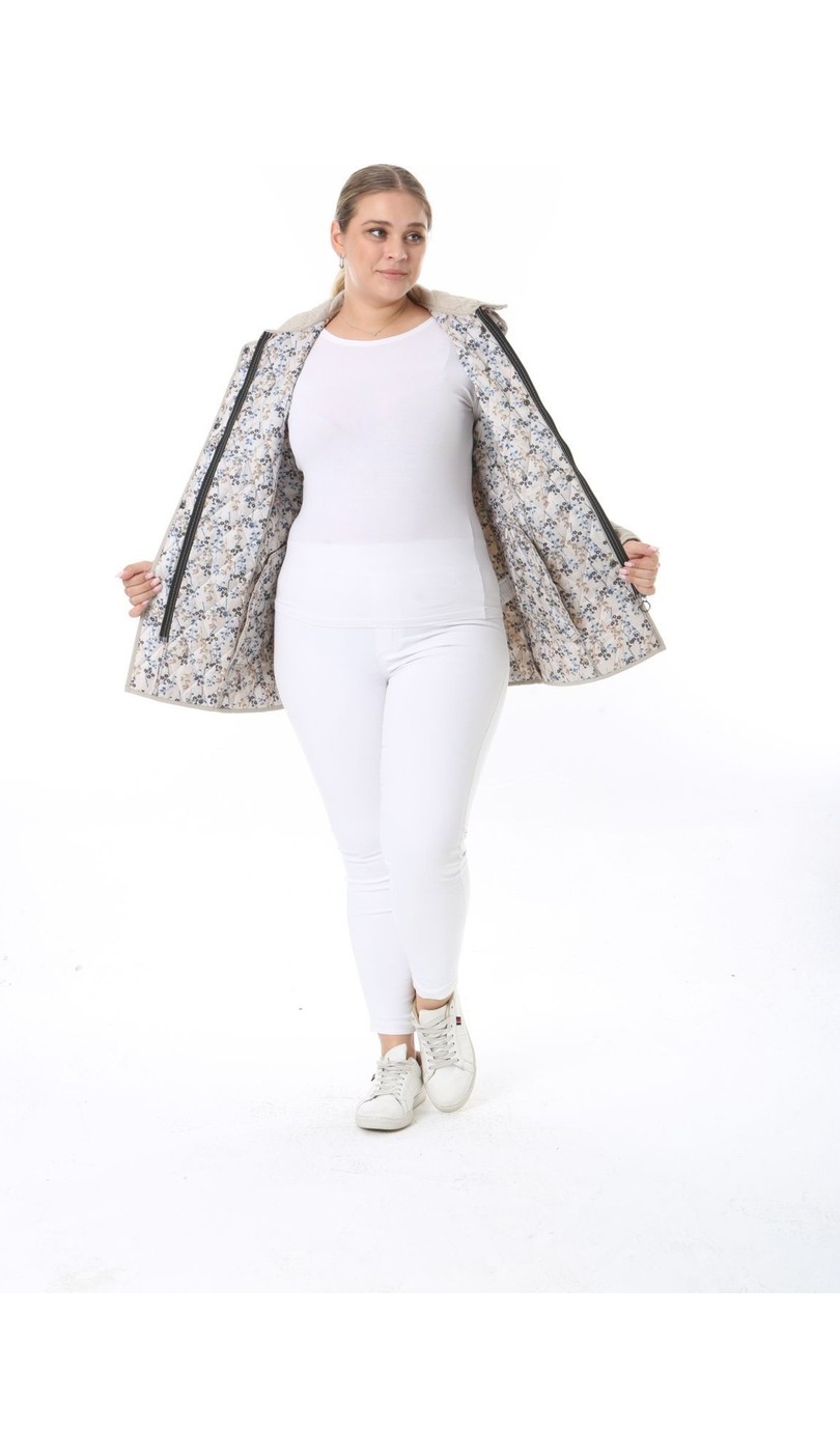 TUTveAL Collection Kapitone Mont, Büyük Beden Mont, Baharlık, Büyük Beden Ceket, Kapüşonlu, Suya Dayanıklı Mont,krem görsel 8
