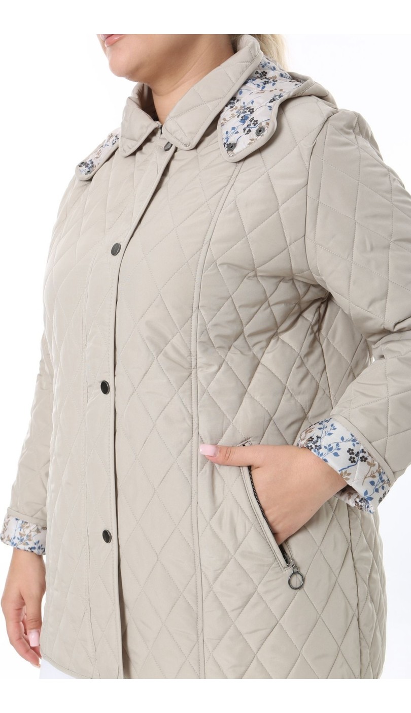 TUTveAL Collection Kapitone Mont, Büyük Beden Mont, Baharlık, Büyük Beden Ceket, Kapüşonlu, Suya Dayanıklı Mont,krem görsel 6