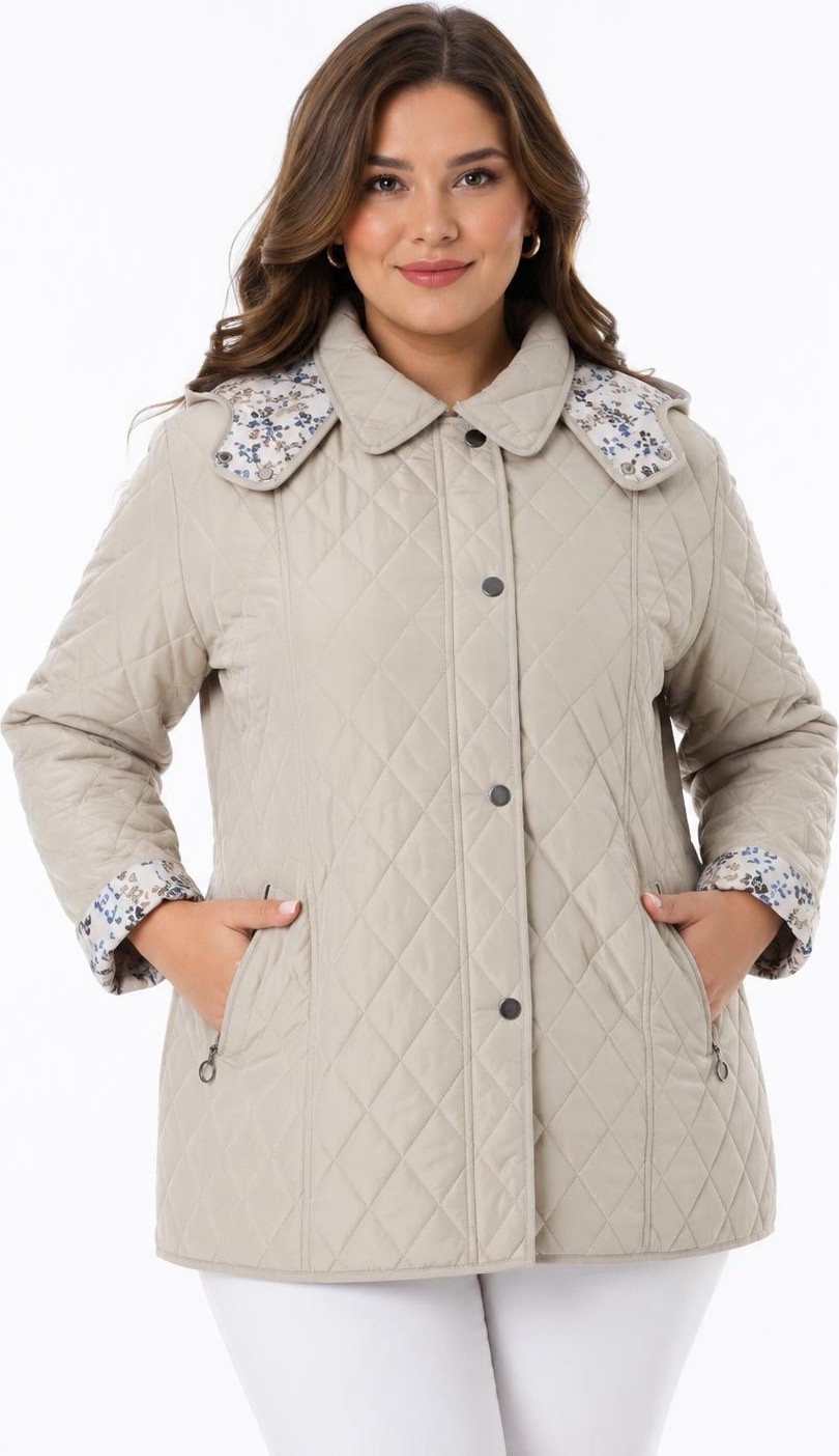 TUTveAL Collection Kapitone Mont, Büyük Beden Mont, Baharlık, Büyük Beden Ceket, Kapüşonlu, Suya Dayanıklı Mont,krem
