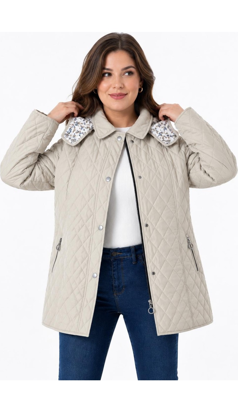TUTveAL Collection Kapitone Mont, Büyük Beden Mont, Baharlık, Büyük Beden Ceket, Kapüşonlu, Suya Dayanıklı Mont,krem görsel 2