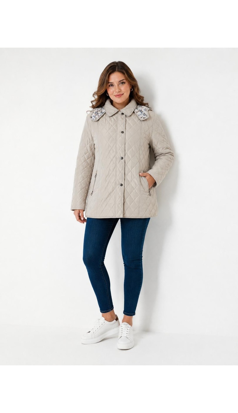 TUTveAL Collection Kapitone Mont, Büyük Beden Mont, Baharlık, Büyük Beden Ceket, Kapüşonlu, Suya Dayanıklı Mont,krem görsel 3