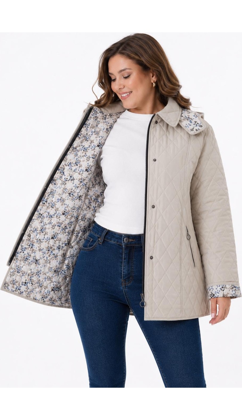 TUTveAL Collection Kapitone Mont, Büyük Beden Mont, Baharlık, Büyük Beden Ceket, Kapüşonlu, Suya Dayanıklı Mont,krem görsel 4