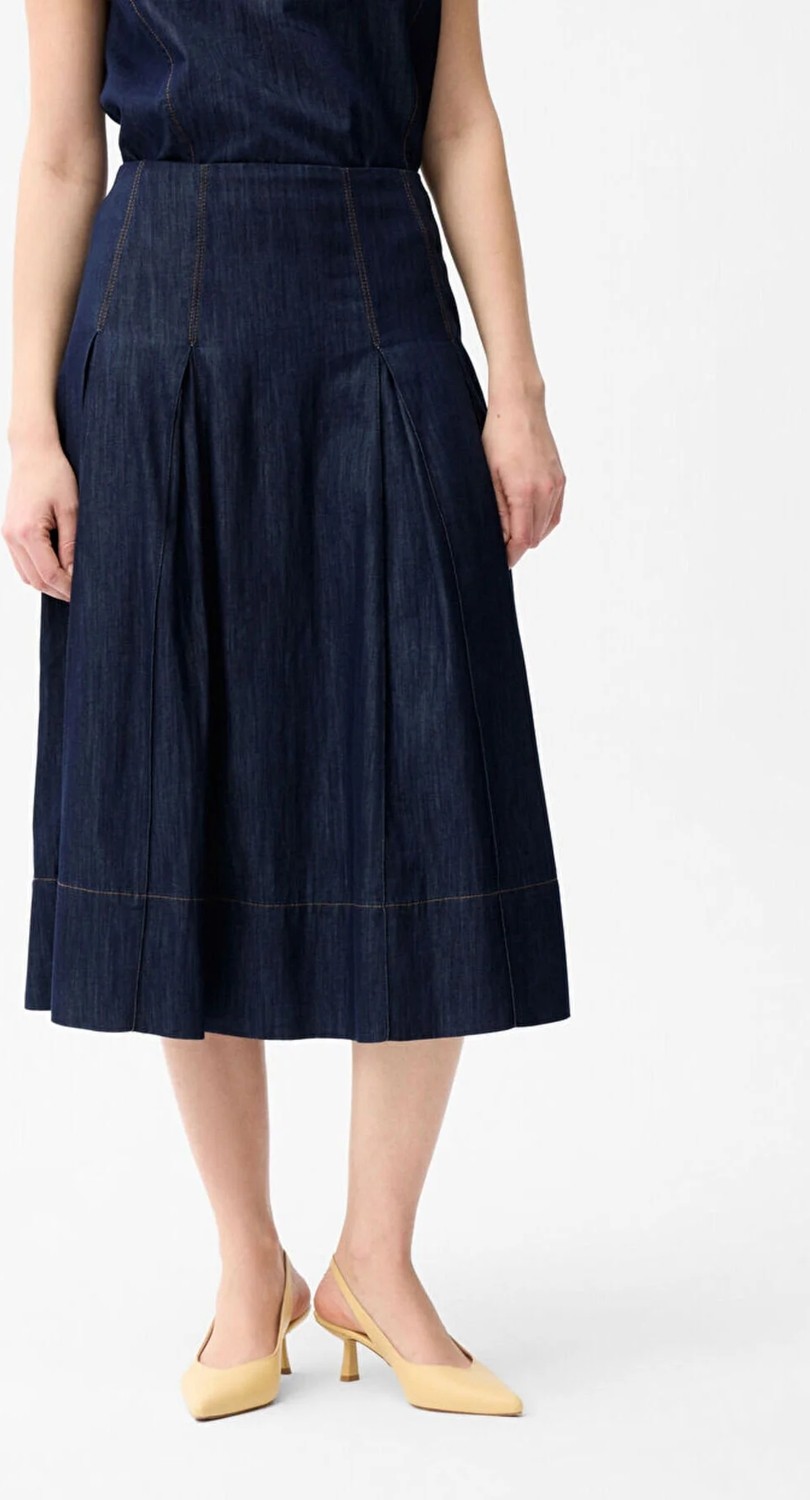 Love My Body Denim Pileli Etek Lacivert 127L9956000
