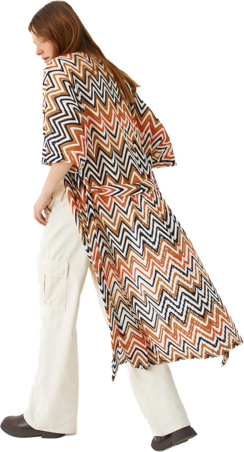 Die Grup Koton Zigzag Desenli Uzun Kimono Kuşaklı