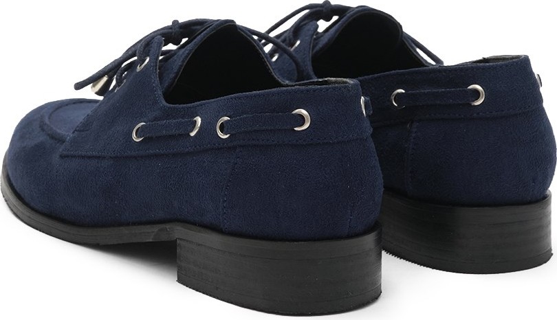 Mio Gusto Lacivert Renk Kuşgözü Detaylı Bağcıklı Kadın Loafer görsel 4