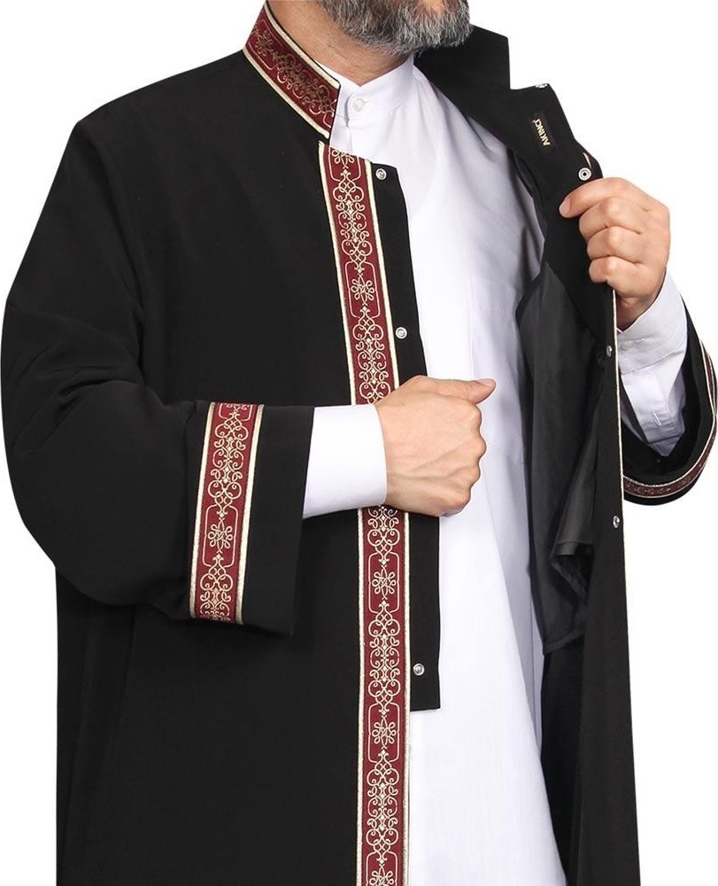 Yaser Giyim Hakim Yaka Cübbe - Siyah - Bordo Bordür görsel 2