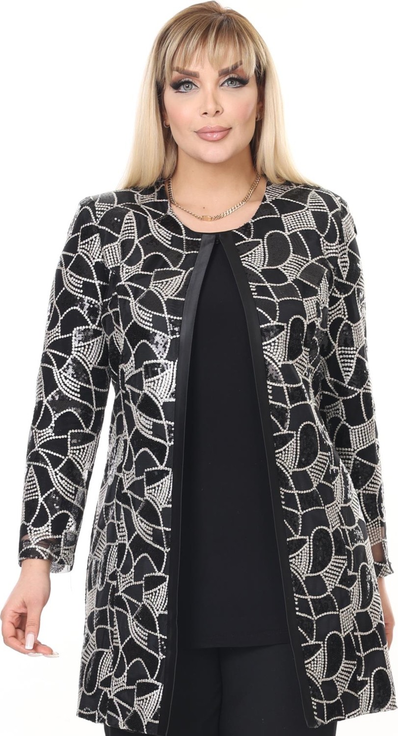 Ladies First Büyük Beden 3942 Siyah Ceket+Bluz Takım