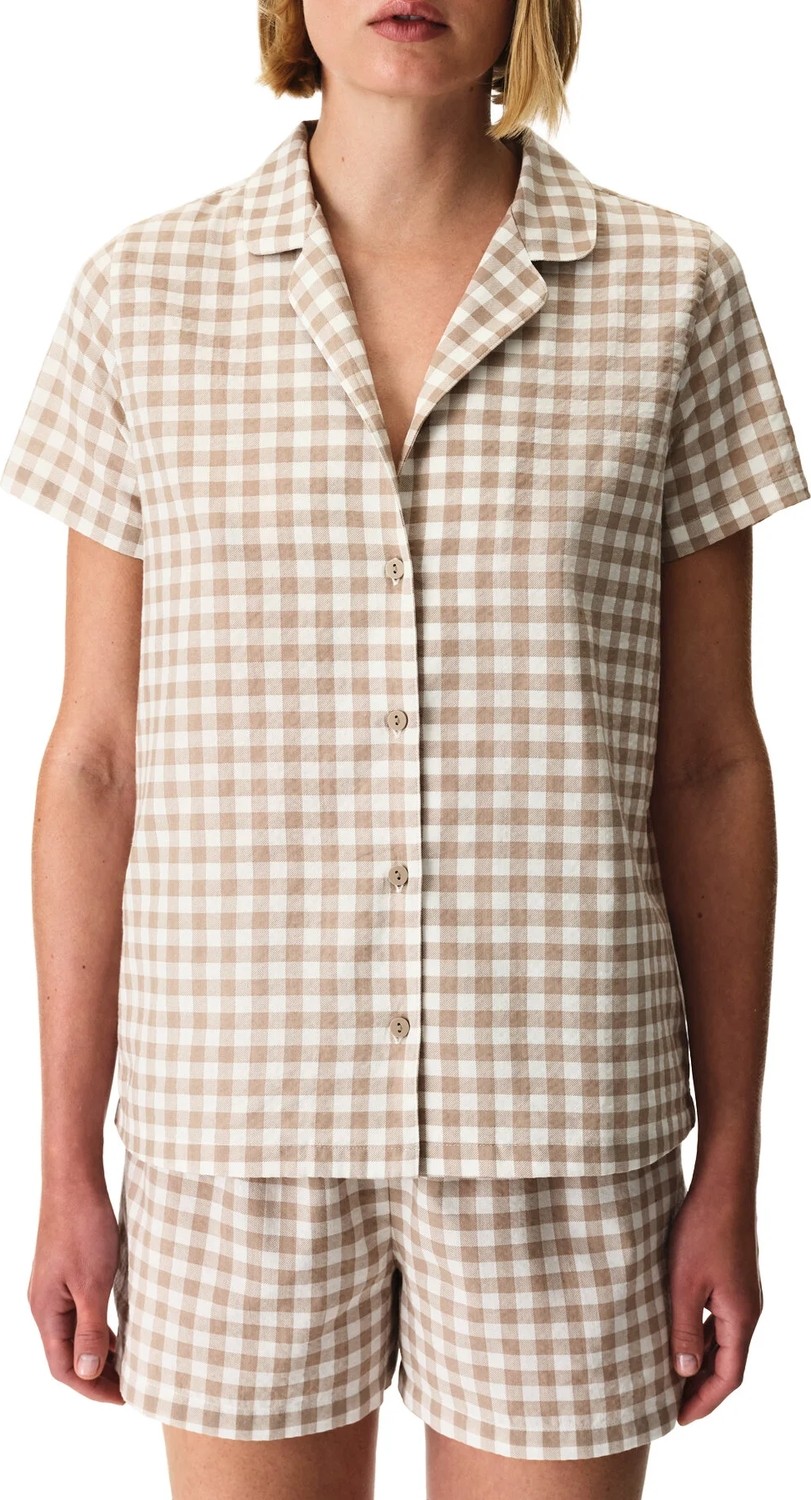 Penti Latte Bej Gingham Pötikare Desenli Kısa Kollu Gömlek Şort Pijama Takımı görsel 2