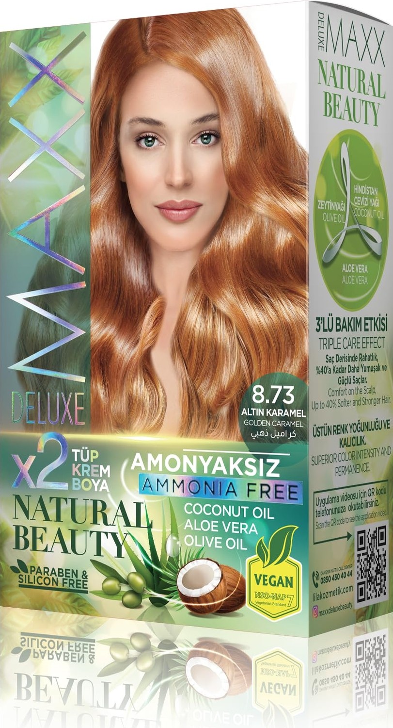 Aesco Maxx Deluxe Natural Beauty Amonyaksız Set Saç Boyası 8.73 Altın Karamel