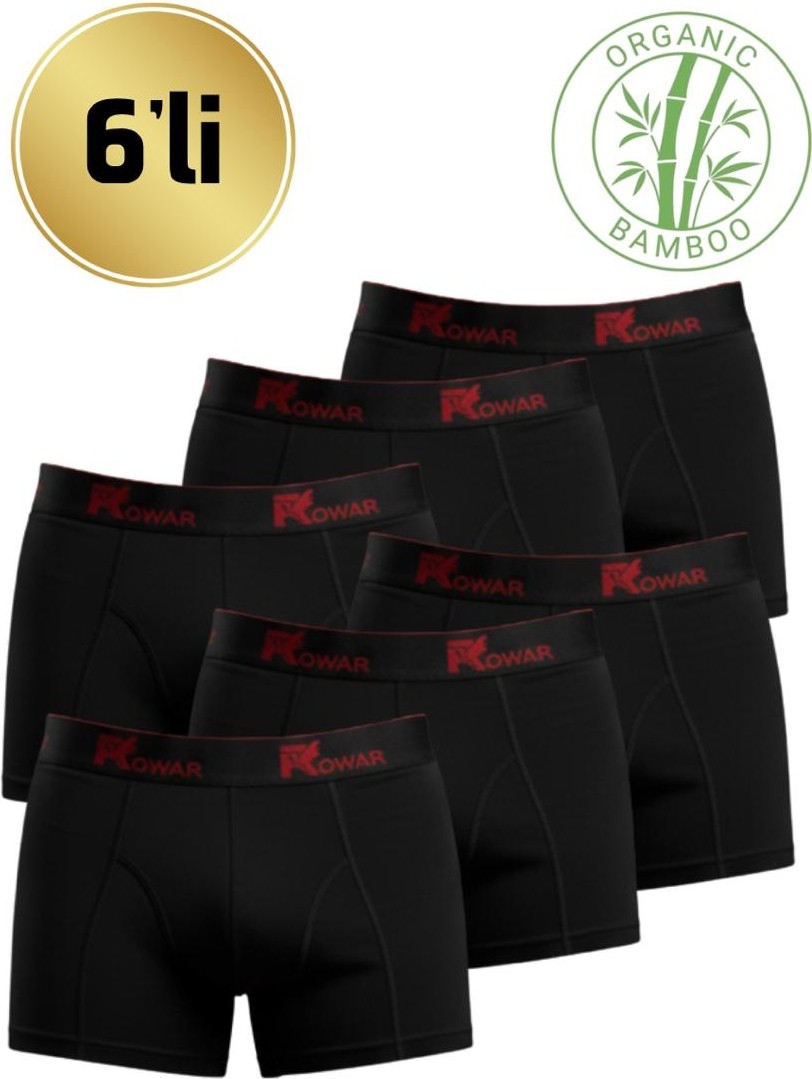 Rowar Erkek Likralı Bambu Boxer 6’lı Ekonomik Paket, Nefes Alan Doğal Kumaş Rahat Iç Giyim