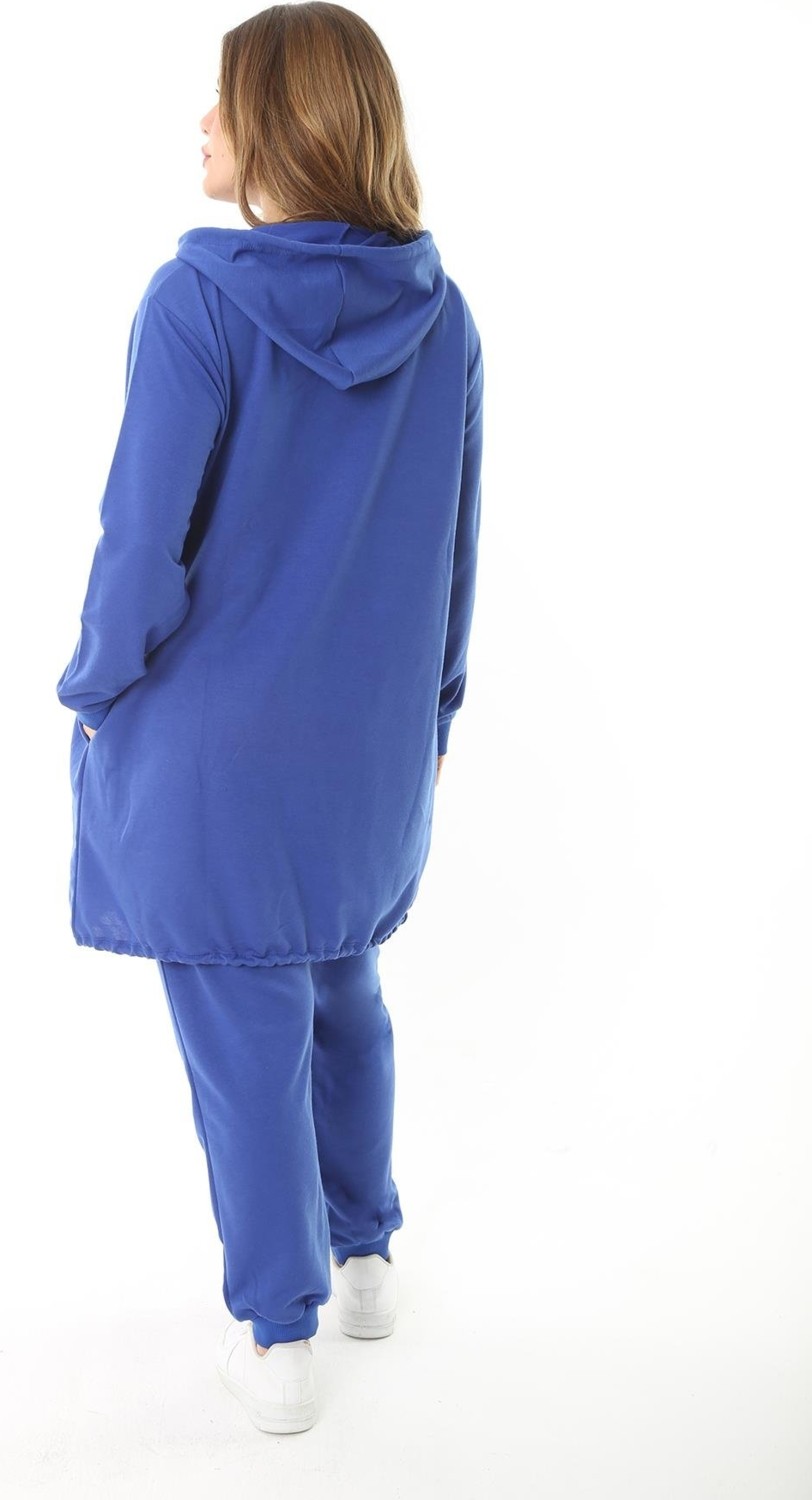 Şans Kadın Büyük Beden Gri Baskı ve Fermuar Detaylı Kapşonlu Sweatshirt Pantolon Takım 65N37128 görsel 4