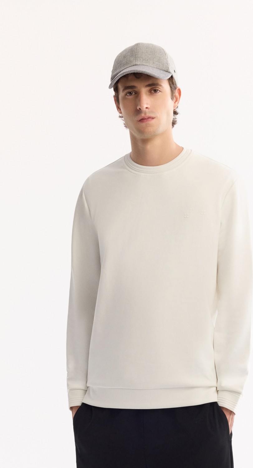 AVVA Erkek Ekru Bisiklet Yaka Pamuklu Bi-Stretch Regular Fit Sweatshirt A52Y1271