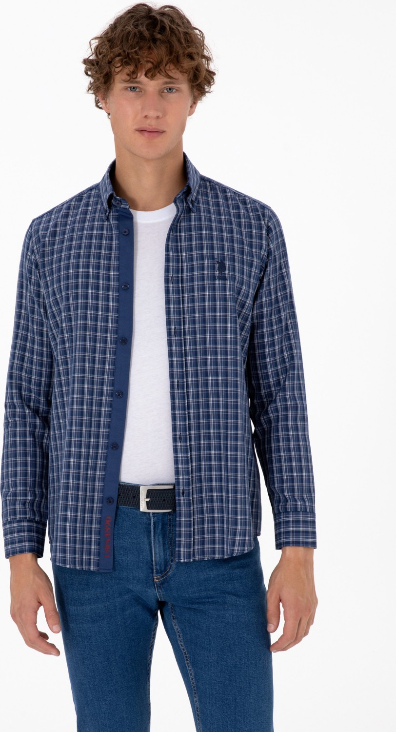 U.S. Polo Assn. Erkek Mavi Ekoseli Uzun Kollu Lacivert Gömlek 50316631-VR032