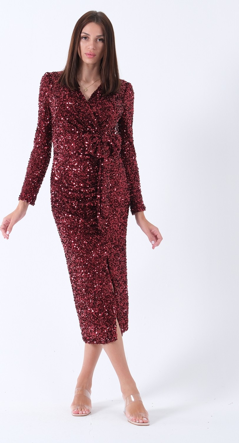 Feminist Bebe Mavi Beli Fiyonk Detaylı Pul Payetli Midi Boy Abiye 9705833