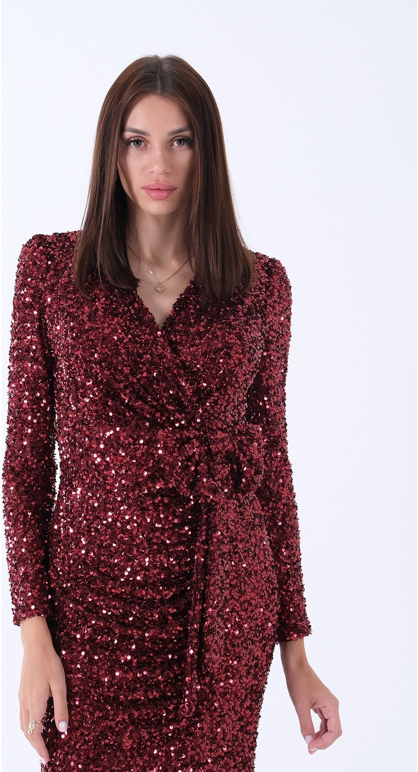 Feminist Bebe Mavi Beli Fiyonk Detaylı Pul Payetli Midi Boy Abiye 9705833 görsel 5