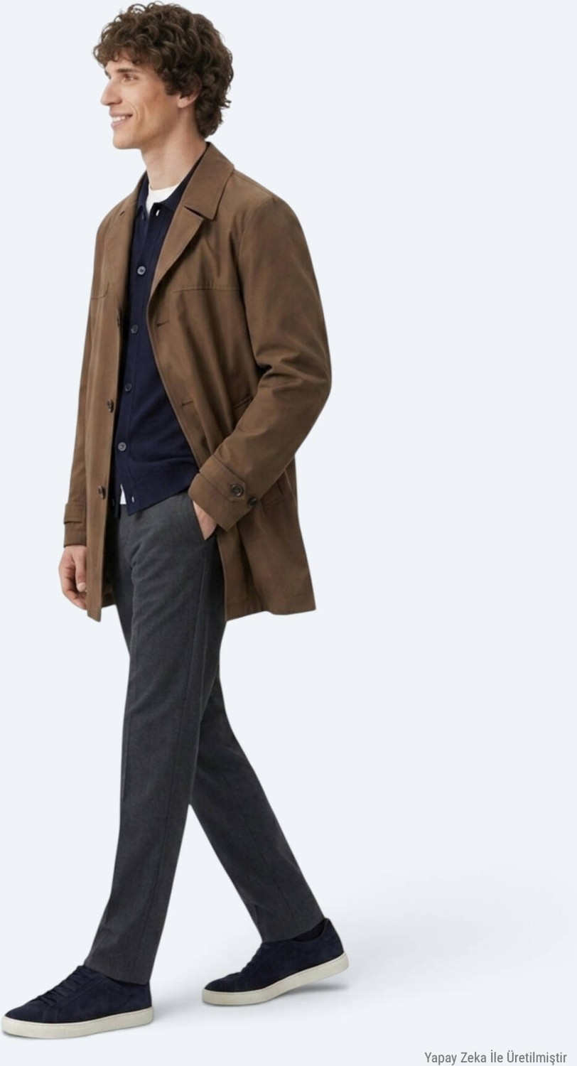 Kip Fındık Regular Fit Gömlek Yaka Casual Dokuma Pardösü görsel 3