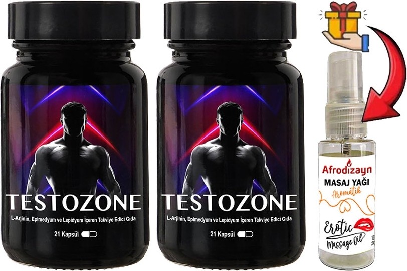 TeknoKapsül Testozone 2 Kutu Erkeklere Özel L-Argininli Lepidyumlu 21LI Formül + Afrodizayn Masaj Yağı 30 ml