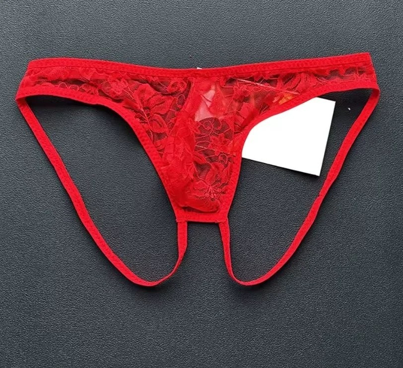İkikareshop Seksi Dantelli Arkası Açık Seksi Kırmızı Erkek Külot görsel 2