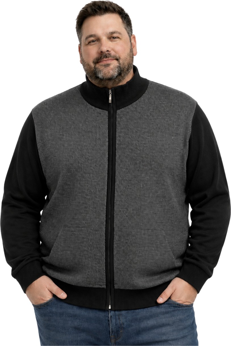 Battal Moda Erkek Büyük Beden Antrasit Arven Dik Yaka Cepli Triko Hırka 5xl-6xl-7xl-8xl