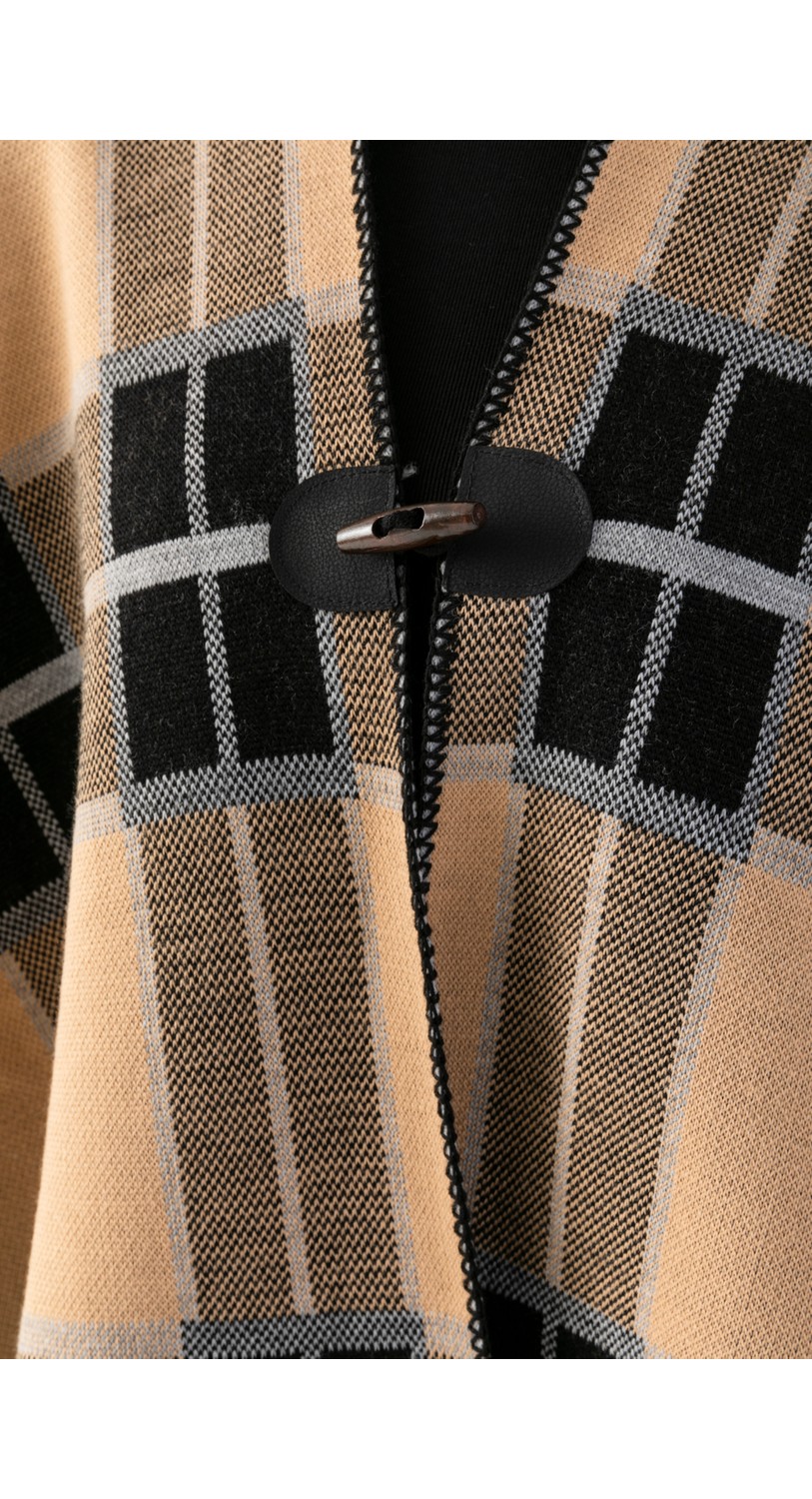 Wega Moda Çizgili Desenli Panço, Balıkçı Dikişli Düğme Detaylı Panço, Dış Giyim Panço, Triko Örğü Şık Panço görsel 5