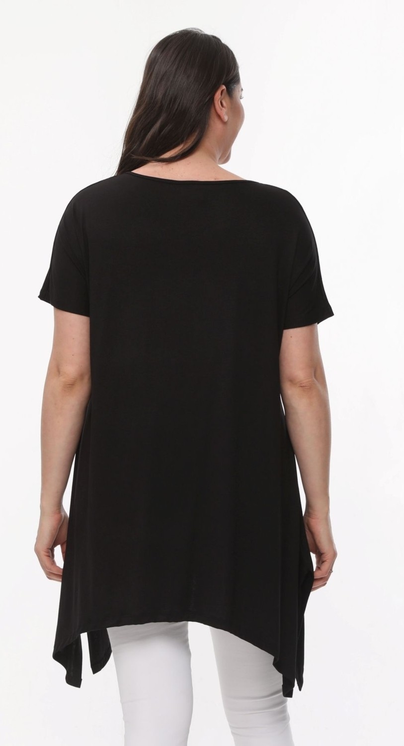 Curvy Trend Büyük Beden Daisies Baskılı Kısa Kol Yırtmaçlı Basic Bluz görsel 2