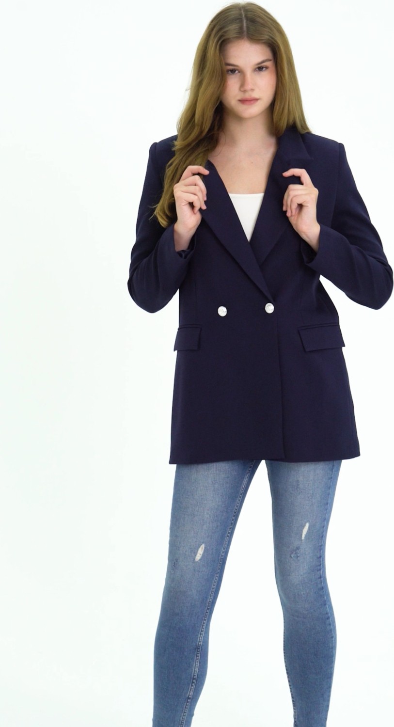 Bolivente Siyah Oversize Dokuma Blazer Ceket