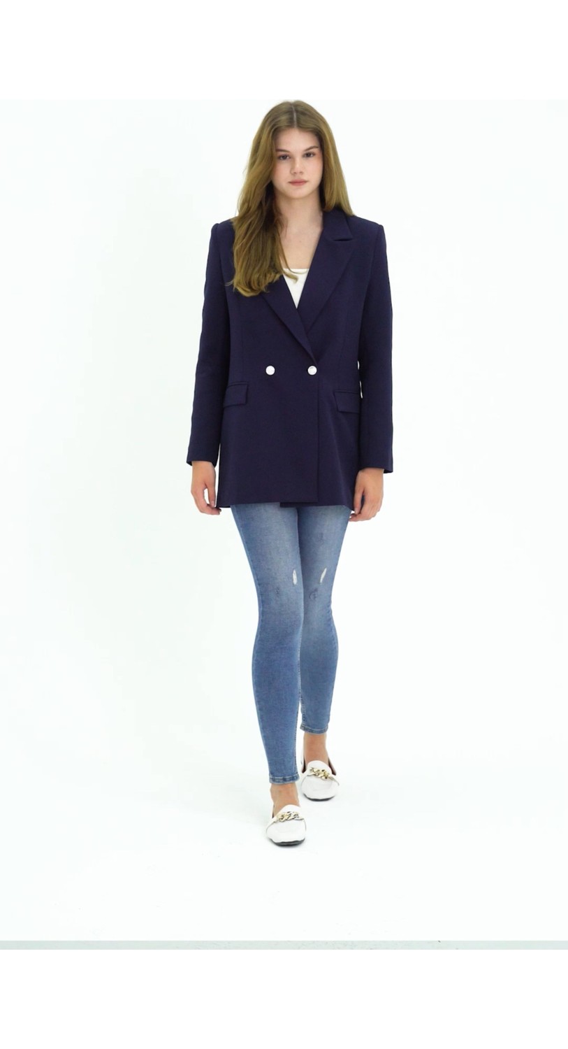 Bolivente Siyah Oversize Dokuma Blazer Ceket görsel 3