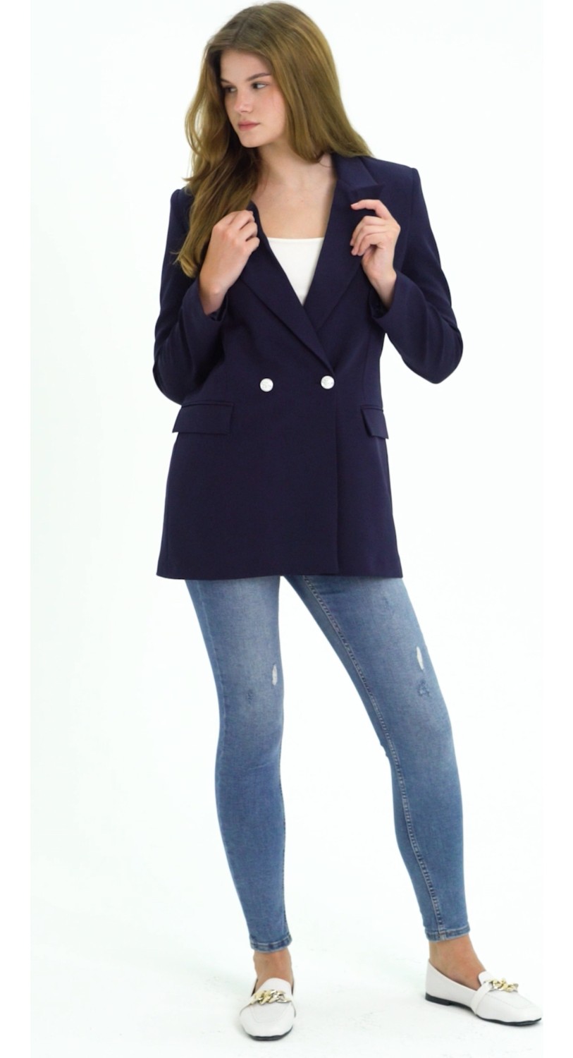 Bolivente Siyah Oversize Dokuma Blazer Ceket görsel 4