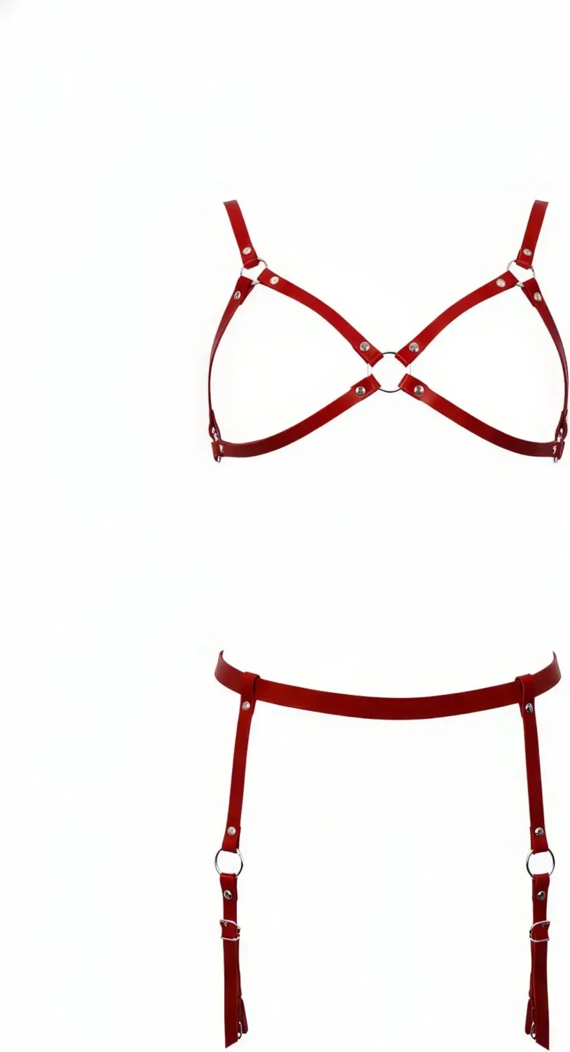 Beruflic Kırmızı Harness Takım Deri Jartiyer Detaylı Metal Halkalı - APFT228