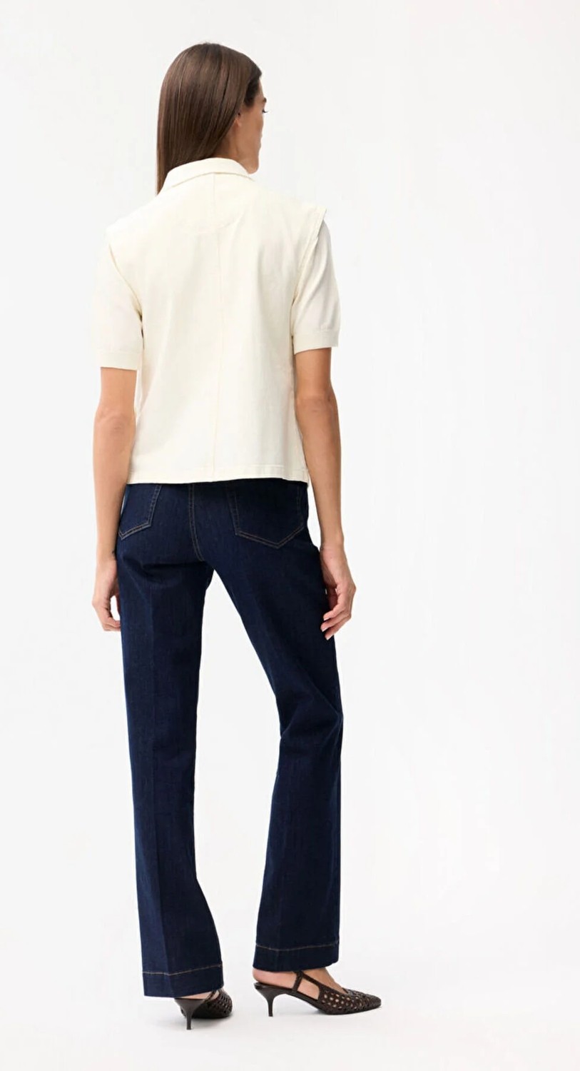 Love My Body Kruvaze Denim Yelek Kemik 179L9053003 görsel 5