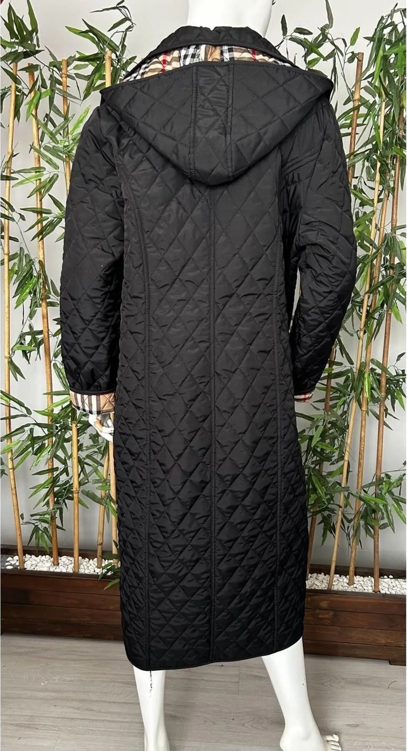 Vetre Kadın Büyük Beden Ekose 120 cm Mevsimlik Siyah Kapitone Mont 1042 görsel 6