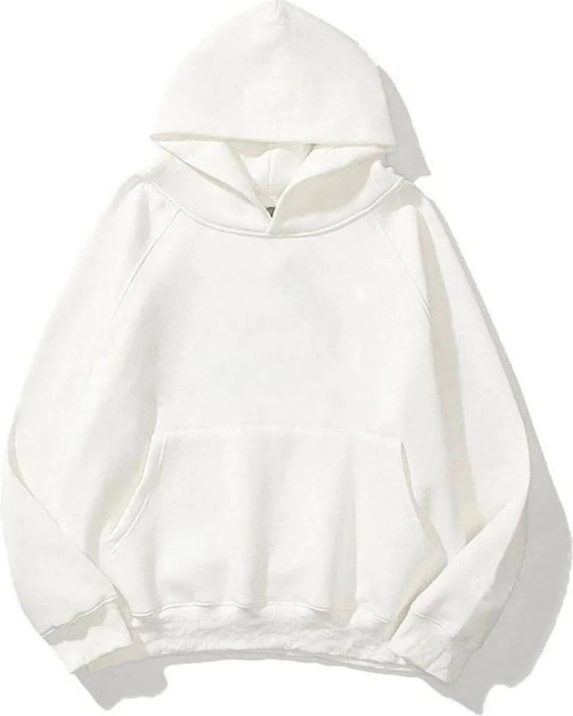 Tarz Yeri Kadın Kapüşonlu Kanguru Cepli 3 Iplik Pamuklu Düz Hoodie Sweatshirt - Beyaz