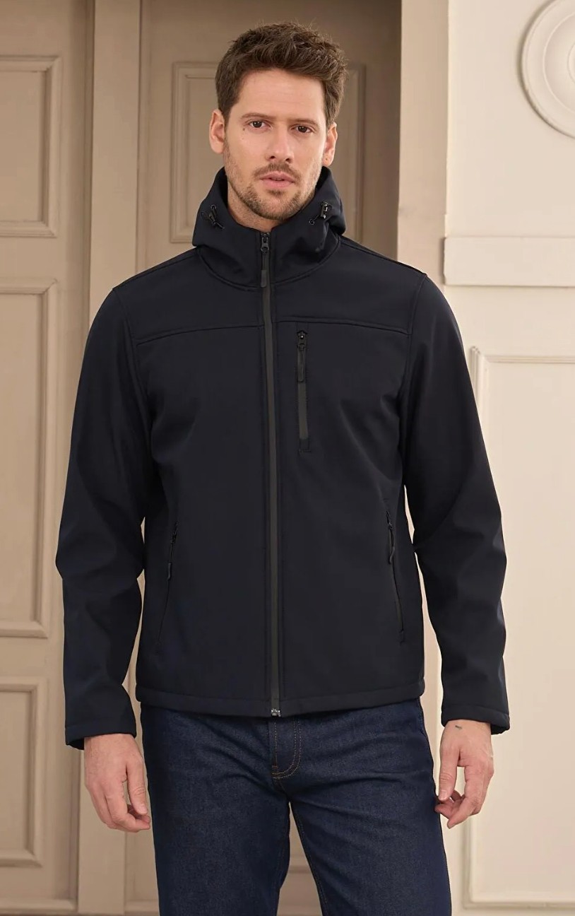 Erkek Su Geçirmez Rüzgar Geçirmez Softshell Çıkarılabilir Kapüşonlu Şişme Mont