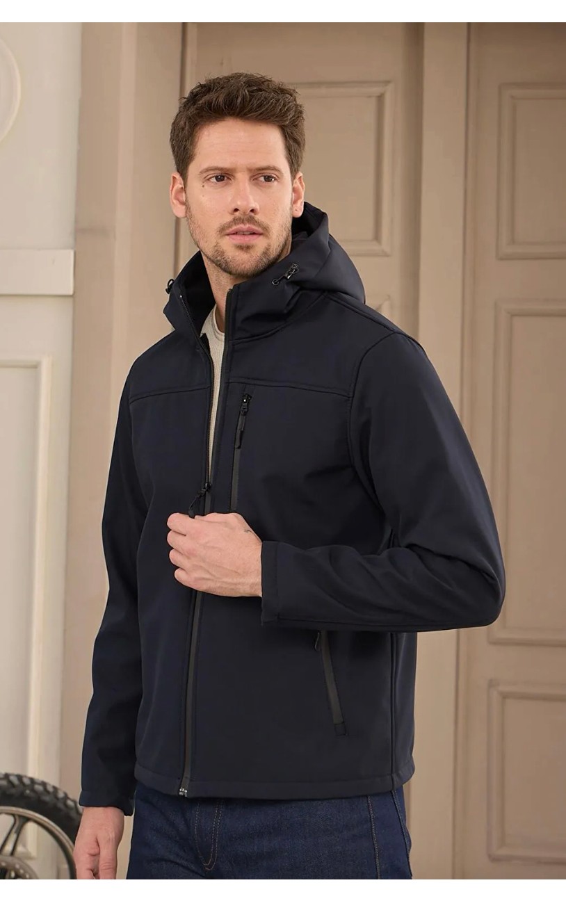 Erkek Su Geçirmez Rüzgar Geçirmez Softshell Çıkarılabilir Kapüşonlu Şişme Mont görsel 2