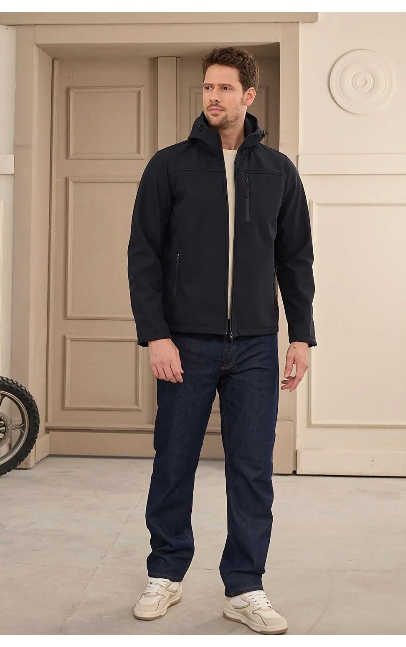 Erkek Su Geçirmez Rüzgar Geçirmez Softshell Çıkarılabilir Kapüşonlu Şişme Mont görsel 3