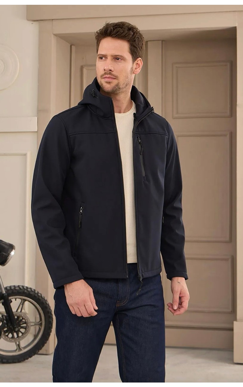 Erkek Su Geçirmez Rüzgar Geçirmez Softshell Çıkarılabilir Kapüşonlu Şişme Mont görsel 4