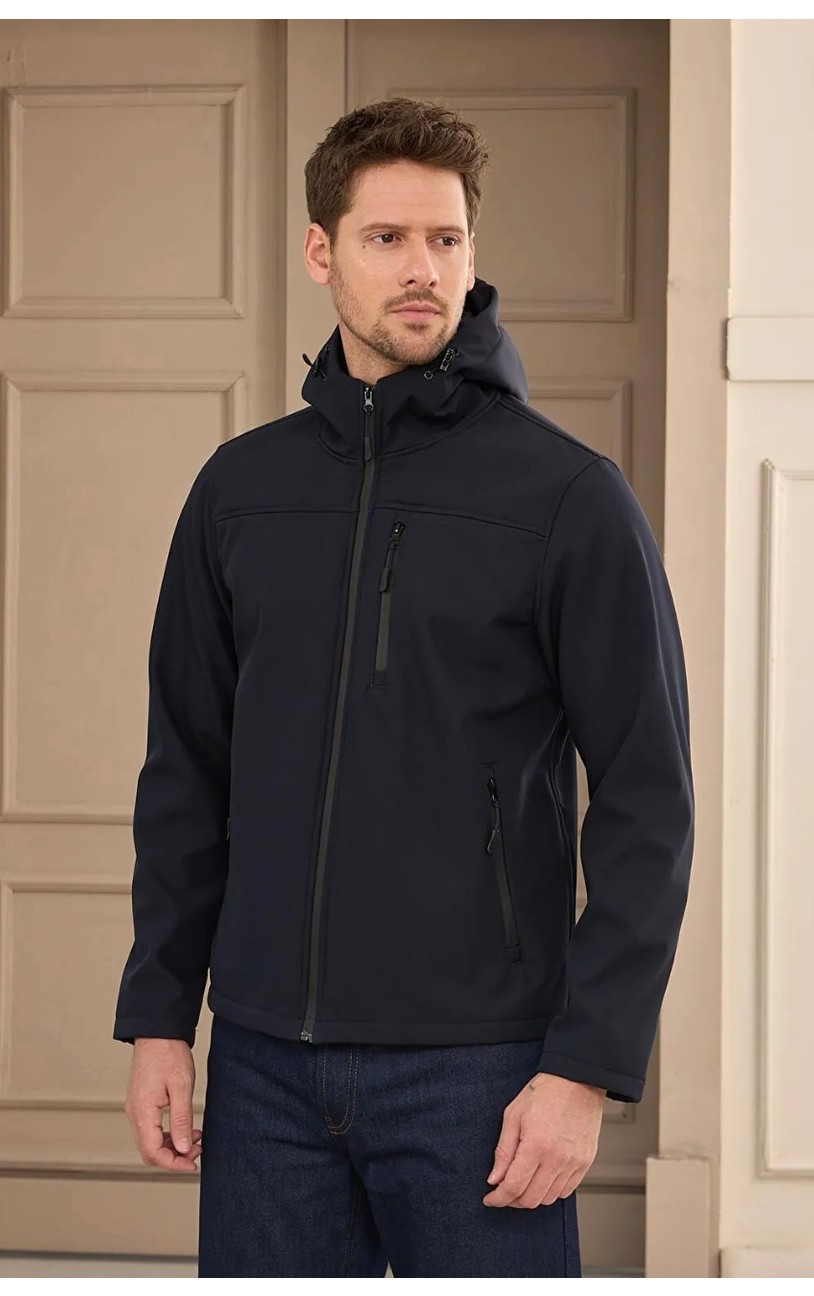 Erkek Su Geçirmez Rüzgar Geçirmez Softshell Çıkarılabilir Kapüşonlu Şişme Mont görsel 6