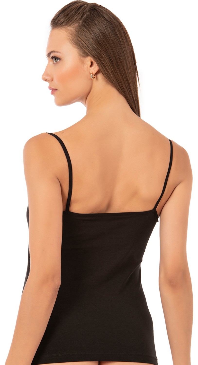 Özkan Underwear Özkan 3167 Kadın %95 Pamuklu Önü Büzgülü Dantelli İp Askılı Penye Atlet görsel 7