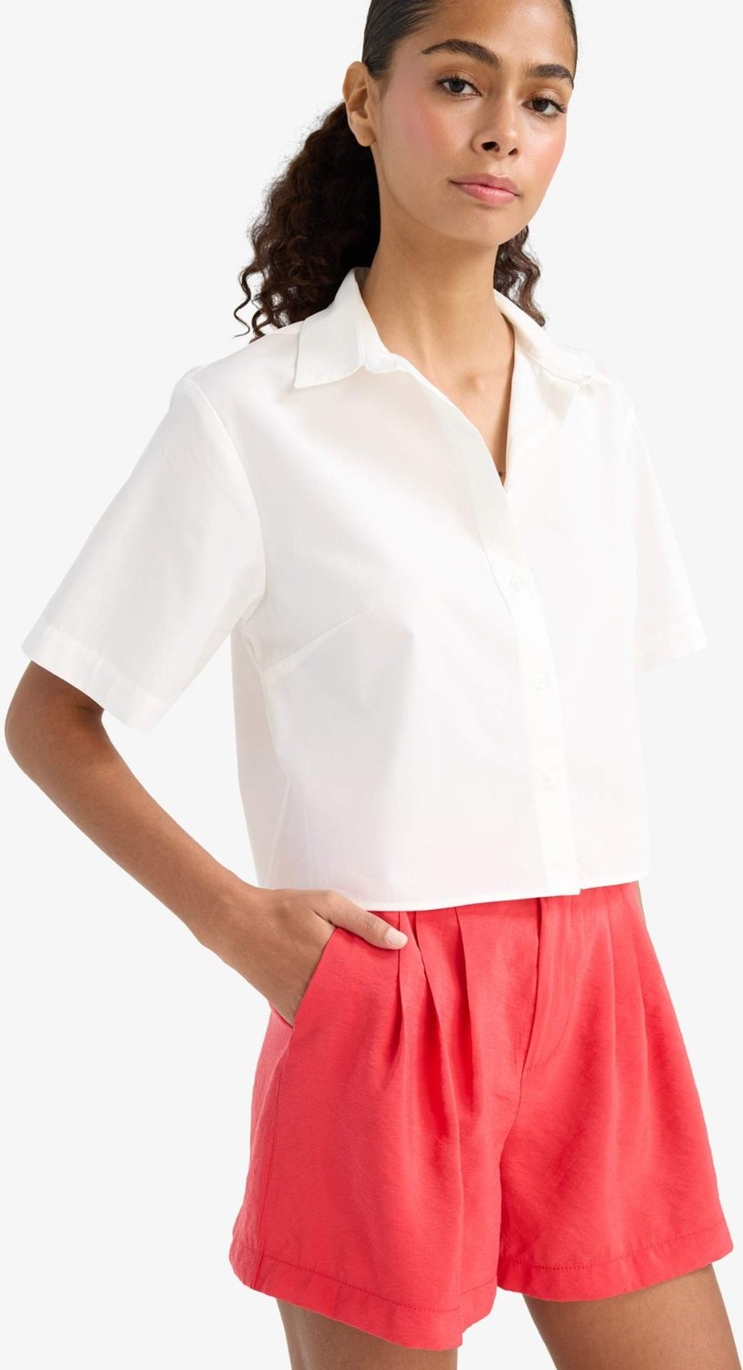 DeFacto %100 Pamuk Regular Fit Poplin Kısa Kollu Beyaz Gömlek F8580AX25SM görsel 7