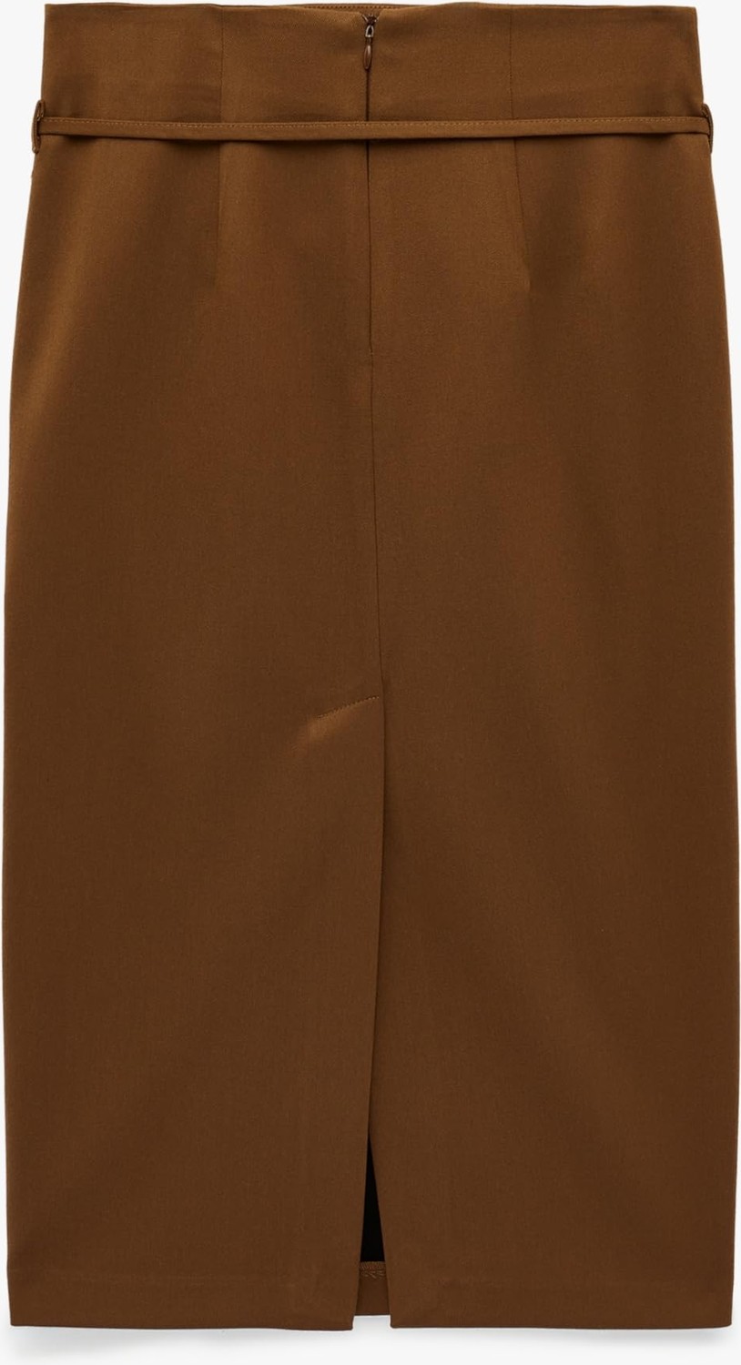 Die Grup Slim Fit Yırtmaçlı Kemer Detaylı Midi Kalem Etek görsel 2
