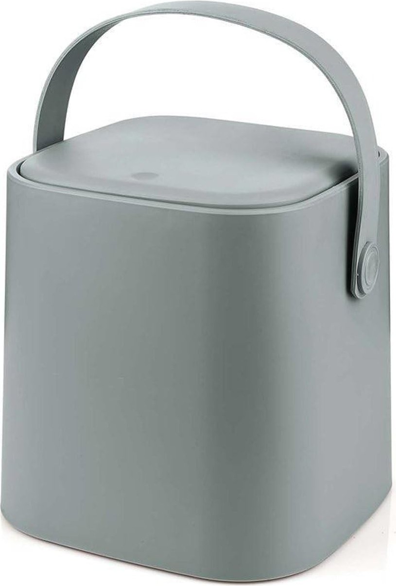 OEM Tutma Saplı Iç Kovalı Tezgah Üstü Mutfak Çöp Kovası, 4 Litre, Kilitli Kapak, Click Kapak, 20X20X22 cm (Gri, 4 Litre)
