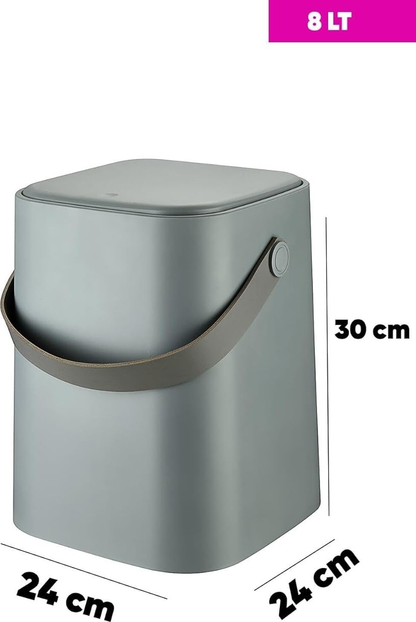 Özkaya Store Tutma Saplı Iç Kovalı Tezgah Üstü Mutfak Çöp Kovası, 4 Litre, Kilitli Kapak, Click Kapak, 20X20X22 Cm, Siyah görsel 2